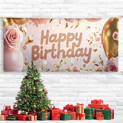 Shineful Garage Door Banner Decoration - Sparkling Celebration with Roses and Balloons