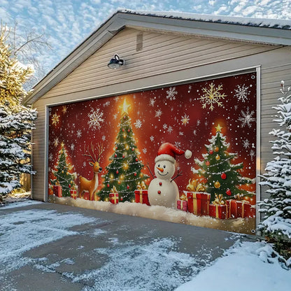 Shineful Garage Door Banner Decoration - Holiday Joy Snowman and Reindeer Celebrating Christmas Magic