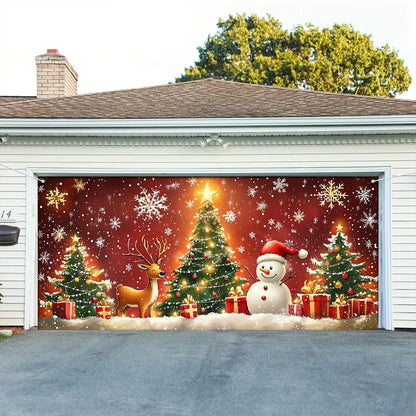 Shineful Garage Door Banner Decoration - Holiday Joy Snowman and Reindeer Celebrating Christmas Magic