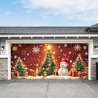 Shineful Garage Door Banner Decoration - Holiday Joy Snowman and Reindeer Celebrating Christmas Magic