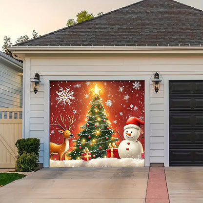 Shineful Garage Door Banner Decoration - Holiday Joy Snowman and Reindeer Celebrating Christmas Magic