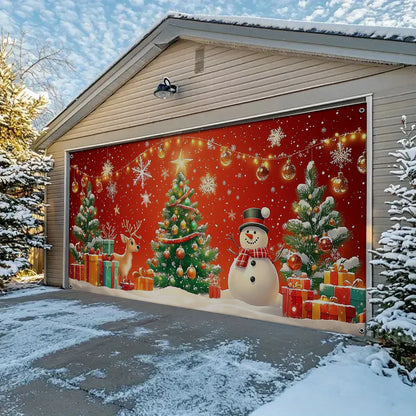 Shineful Garage Door Banner Decoration - Christmas Magic Snowman and Reindeer in a Festive Wonderland