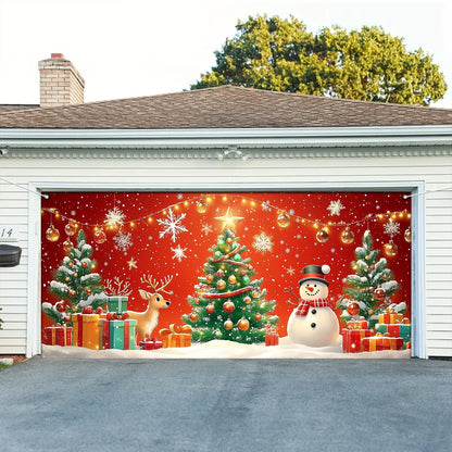 Shineful Garage Door Banner Decoration - Christmas Magic Snowman and Reindeer in a Festive Wonderland