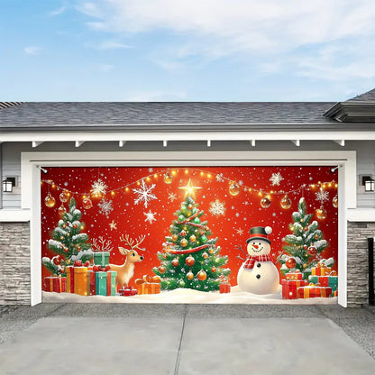 Shineful Garage Door Banner Decoration - Christmas Magic Snowman and Reindeer in a Festive Wonderland