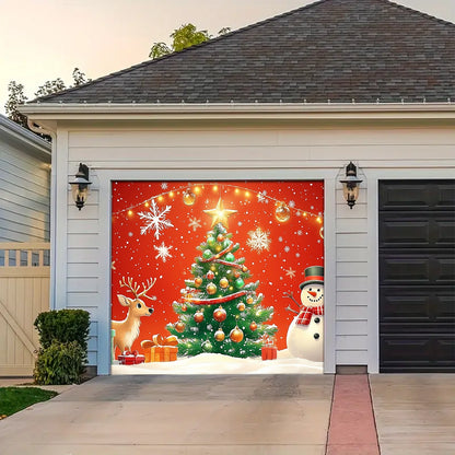 Shineful Garage Door Banner Decoration - Christmas Magic Snowman and Reindeer in a Festive Wonderland