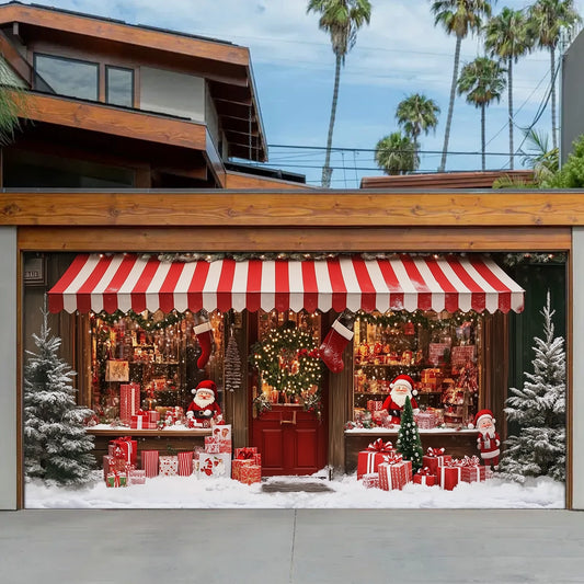 Shineful Garage Door Banner Decoration - Festive Holiday Storefront Santa’s Cozy Christmas Gift Shop