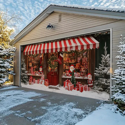 Shineful Garage Door Banner Decoration - Festive Holiday Storefront Santa’s Cozy Christmas Gift Shop