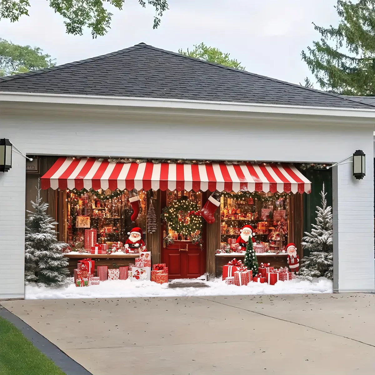 Shineful Garage Door Banner Decoration - Festive Holiday Storefront Santa’s Cozy Christmas Gift Shop