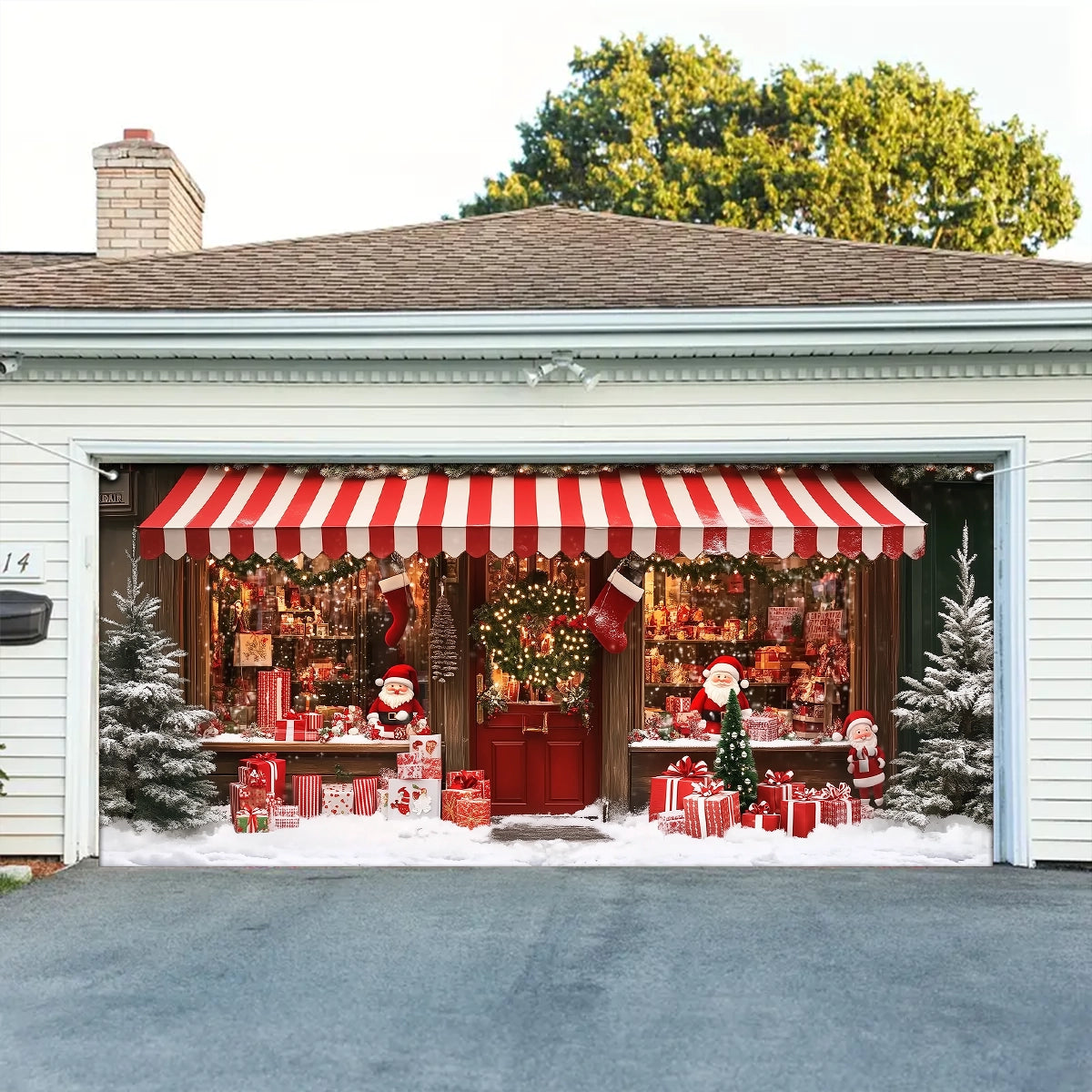 Shineful Garage Door Banner Decoration - Festive Holiday Storefront Santa’s Cozy Christmas Gift Shop