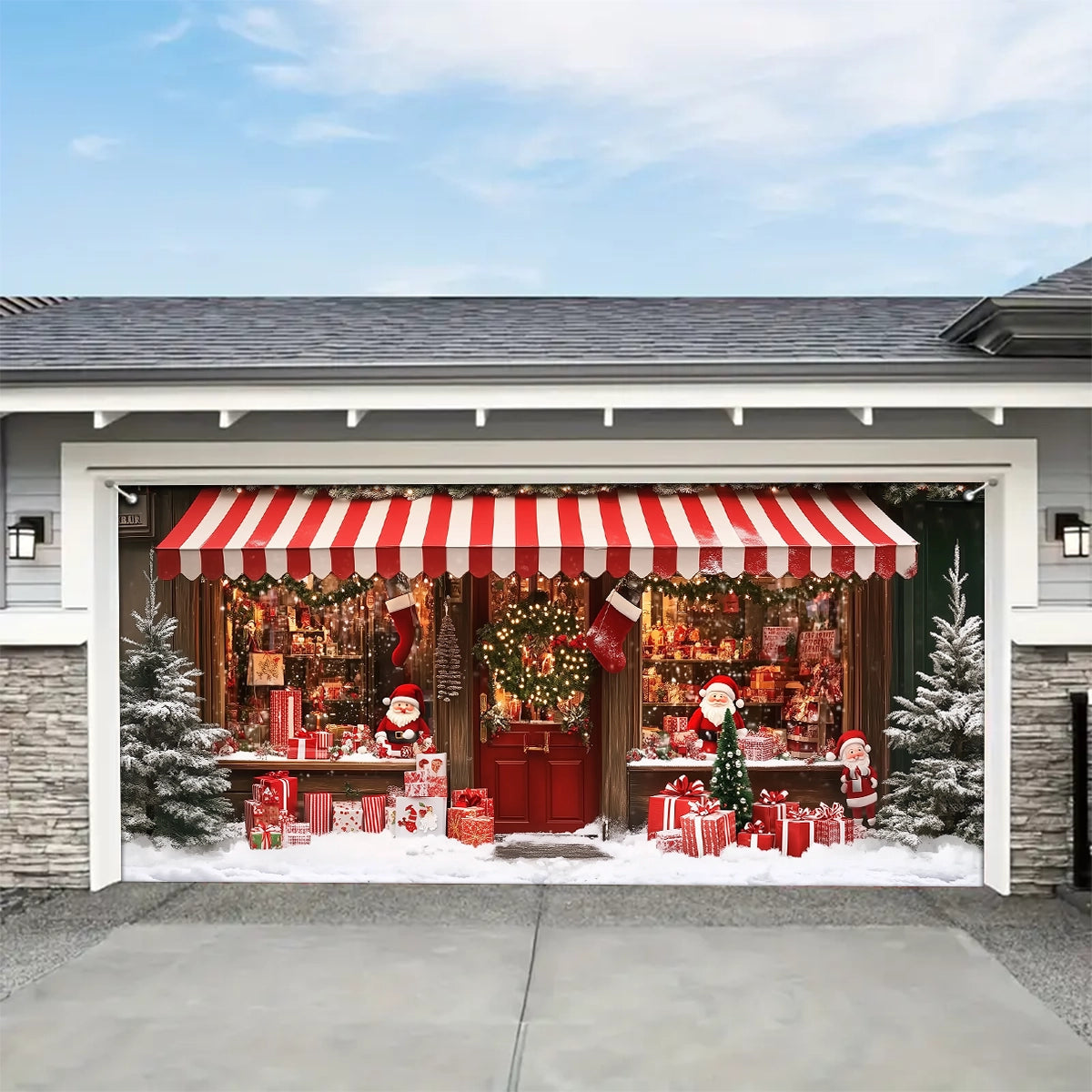 Shineful Garage Door Banner Decoration - Festive Holiday Storefront Santa’s Cozy Christmas Gift Shop