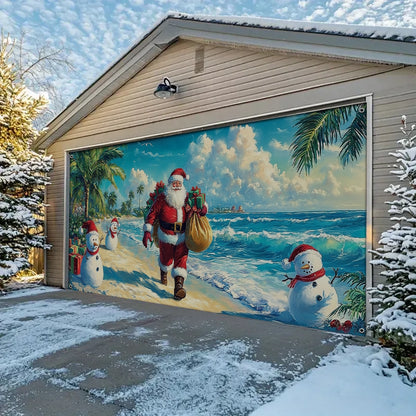 Shineful Garage Door Banner Decoration - Tropical Christmas Santa’s Beachside Holiday with Snowmen