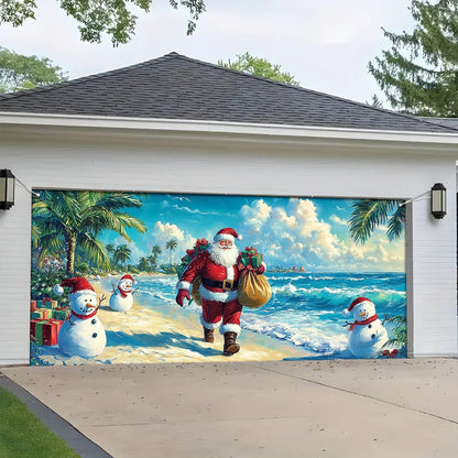 Shineful Garage Door Banner Decoration - Tropical Christmas Santa’s Beachside Holiday with Snowmen