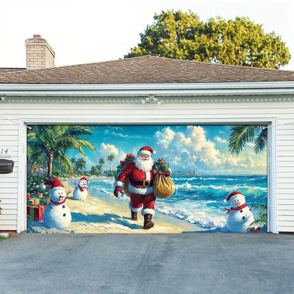 Shineful Garage Door Banner Decoration - Tropical Christmas Santa’s Beachside Holiday with Snowmen