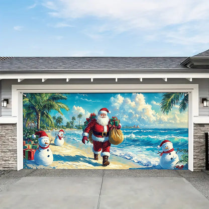 Shineful Garage Door Banner Decoration - Tropical Christmas Santa’s Beachside Holiday with Snowmen