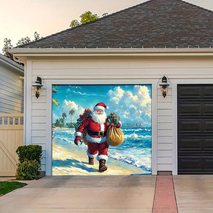 Shineful Garage Door Banner Decoration - Tropical Christmas Santa’s Beachside Holiday with Snowmen