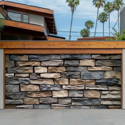 Shineful Garage Door Banner Decoration - Classic Stone Wall Design in an Irregular Pattern for a Timeless Look
