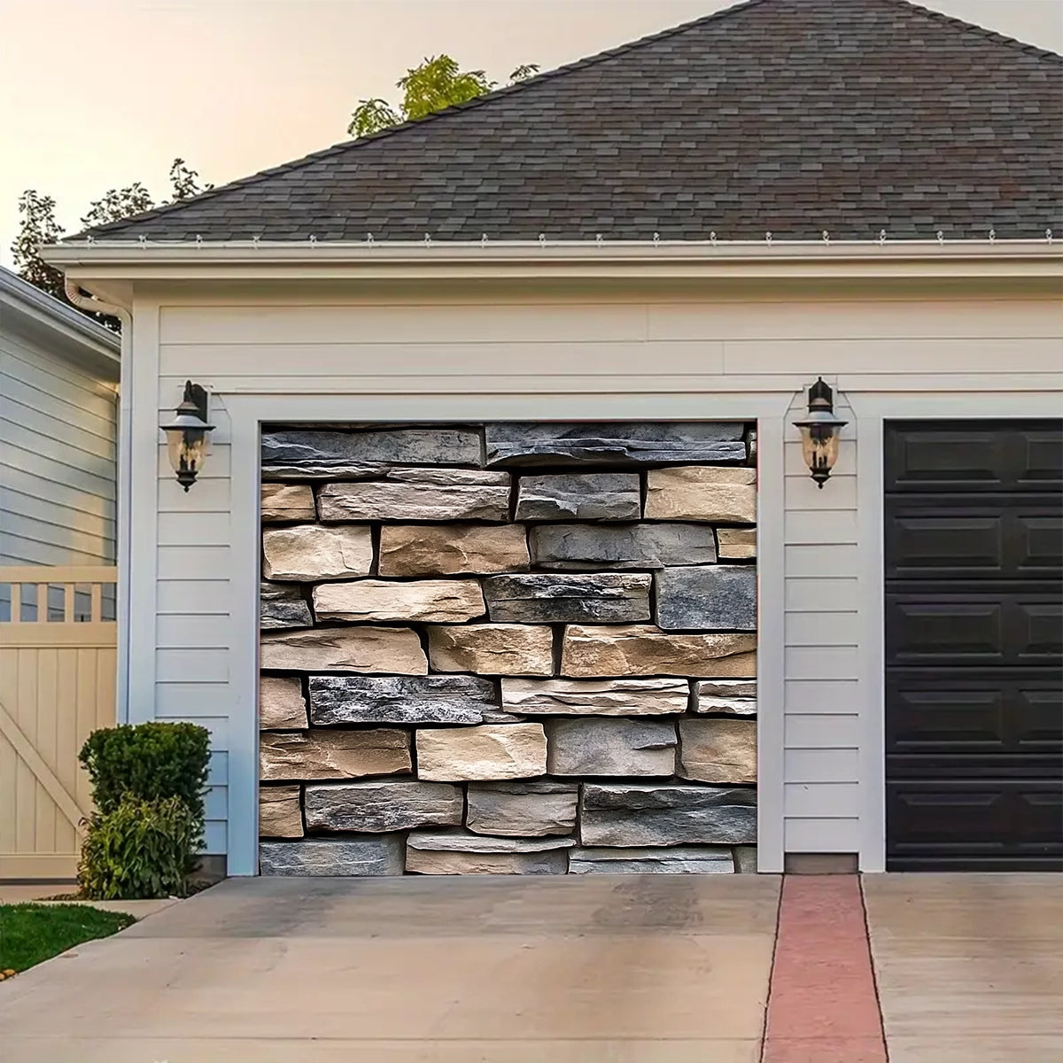 Shineful Garage Door Banner Decoration - Classic Stone Wall Design in an Irregular Pattern for a Timeless Look