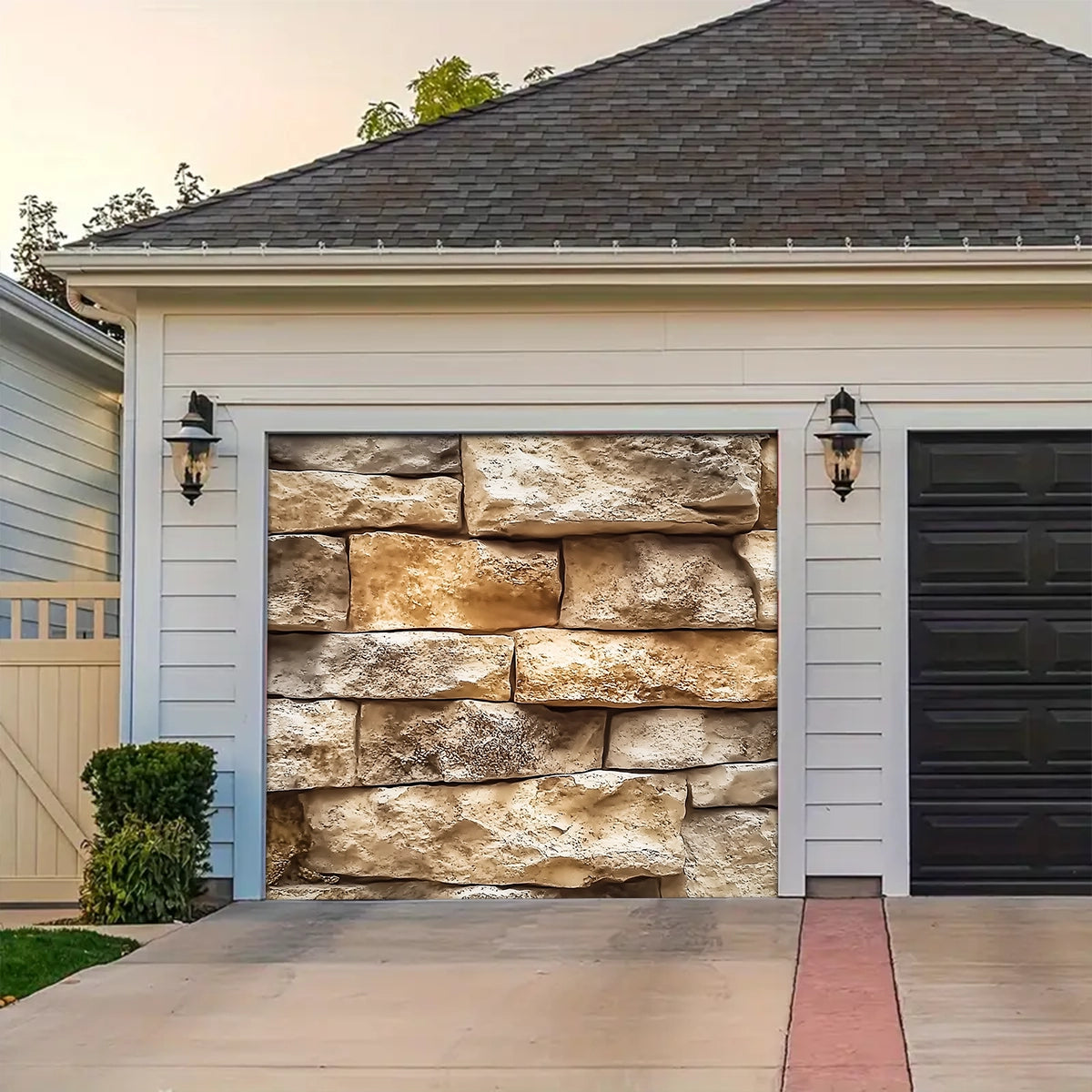 Shineful Garage Door Banner Decoration - Classic Stone Wall Design in an Irregular Pattern for a Timeless Look