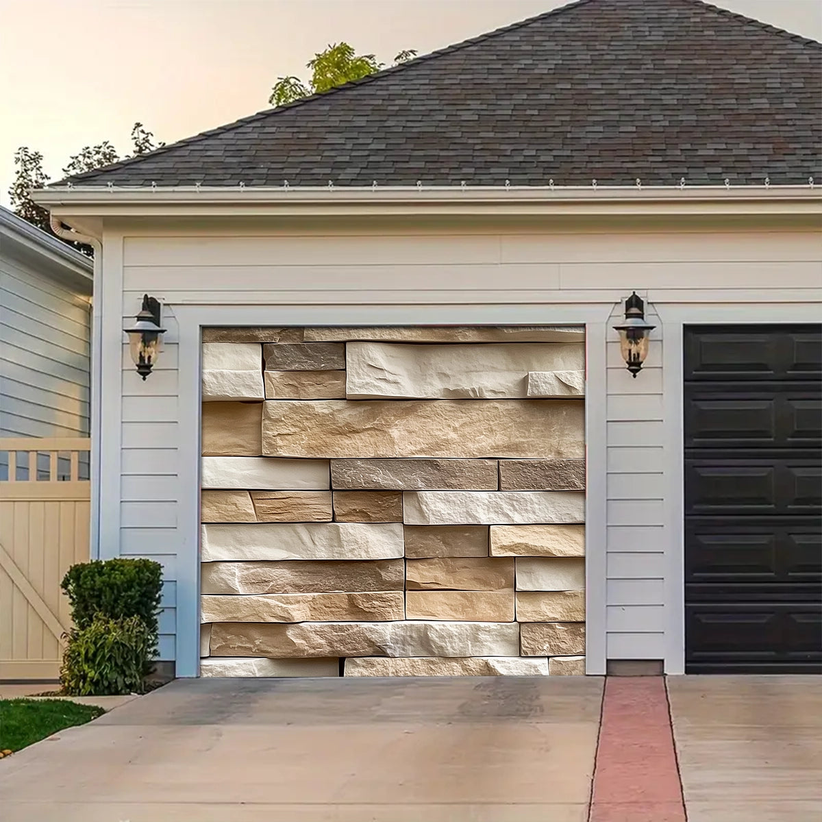 Shineful Garage Door Banner Decoration - Classic Stone Wall Design in an Irregular Pattern for a Timeless Look