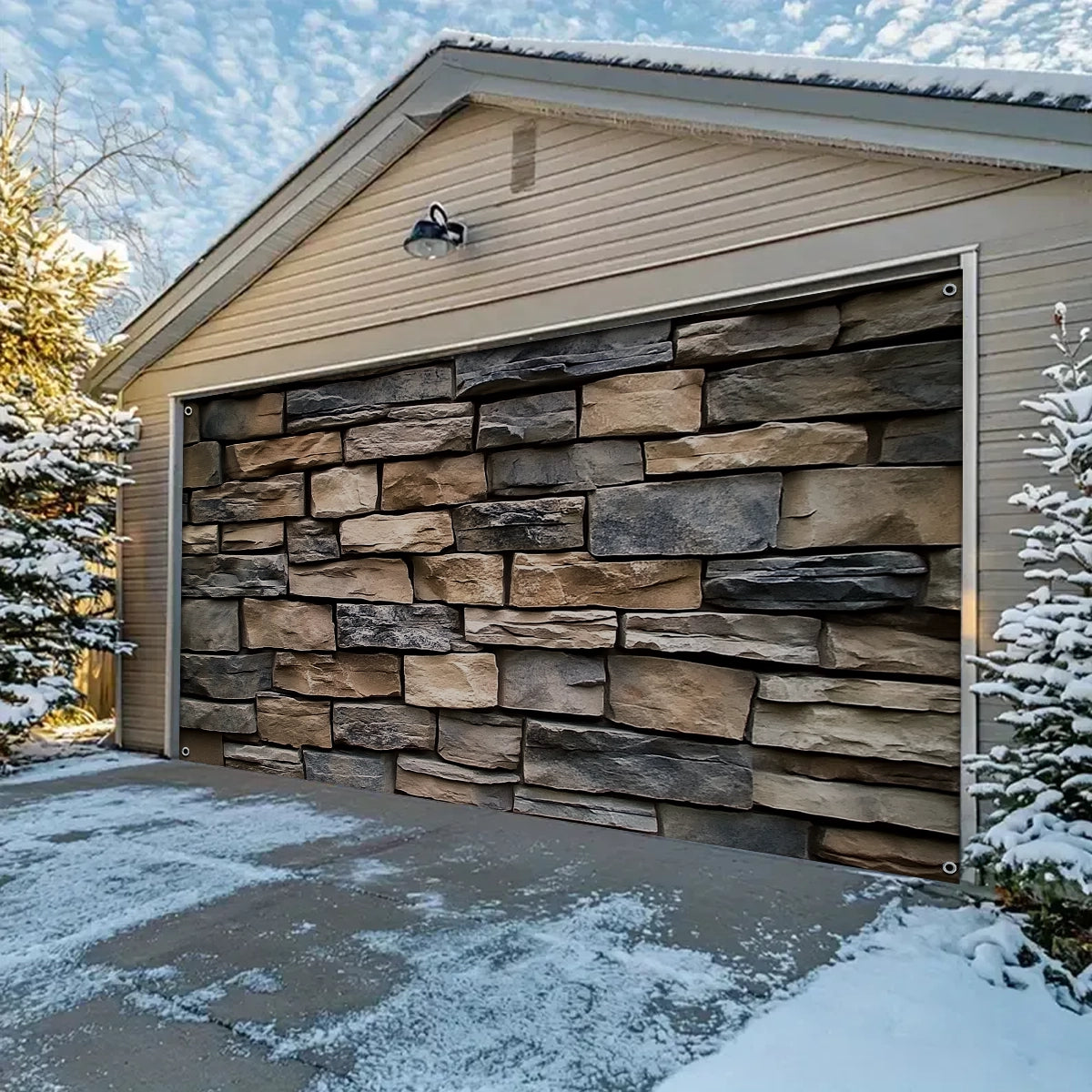 Shineful Garage Door Banner Decoration - Classic Stone Wall Design in an Irregular Pattern for a Timeless Look