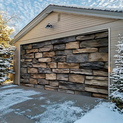 Shineful Garage Door Banner Decoration - Classic Stone Wall Design in an Irregular Pattern for a Timeless Look