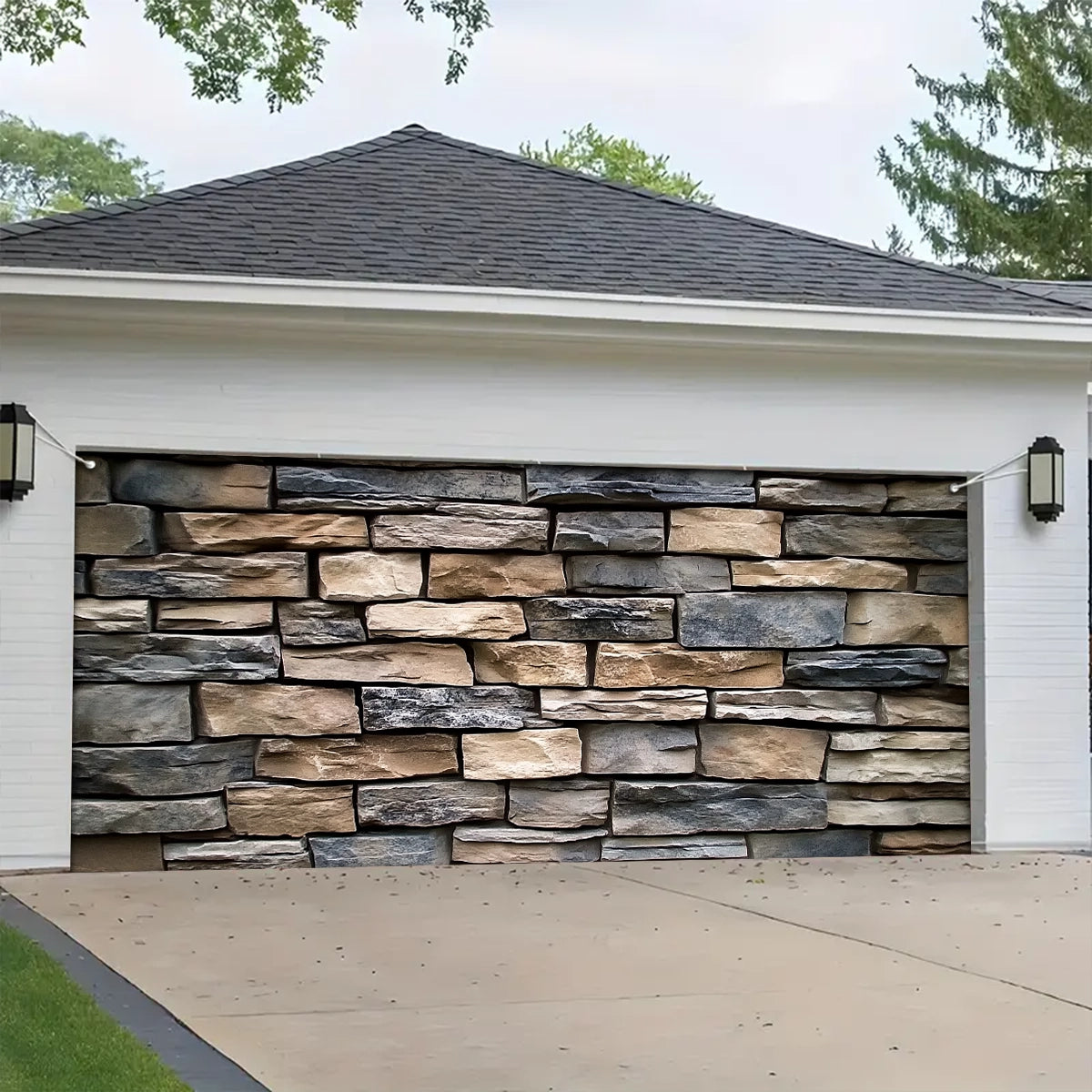 Shineful Garage Door Banner Decoration - Classic Stone Wall Design in an Irregular Pattern for a Timeless Look