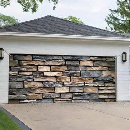 Shineful Garage Door Banner Decoration - Classic Stone Wall Design in an Irregular Pattern for a Timeless Look