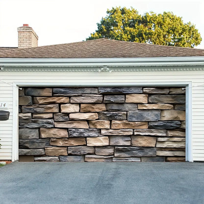 Shineful Garage Door Banner Decoration - Classic Stone Wall Design in an Irregular Pattern for a Timeless Look