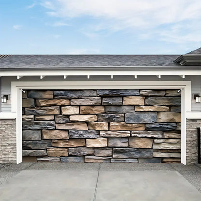 Shineful Garage Door Banner Decoration - Classic Stone Wall Design in an Irregular Pattern for a Timeless Look