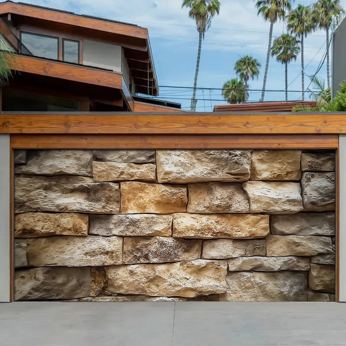 Shineful Garage Door Banner Decoration - Classic Stone Wall Design in an Irregular Pattern for a Timeless Look
