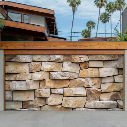 Shineful Garage Door Banner Decoration - Classic Stone Wall Design in an Irregular Pattern for a Timeless Look