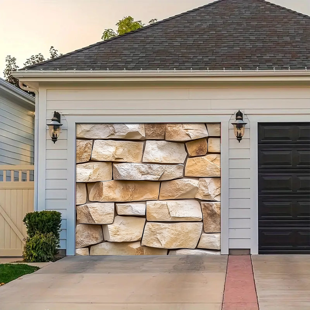 Shineful Garage Door Banner Decoration - Classic Stone Wall Design in an Irregular Pattern for a Timeless Look