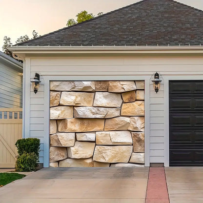 Shineful Garage Door Banner Decoration - Classic Stone Wall Design in an Irregular Pattern for a Timeless Look
