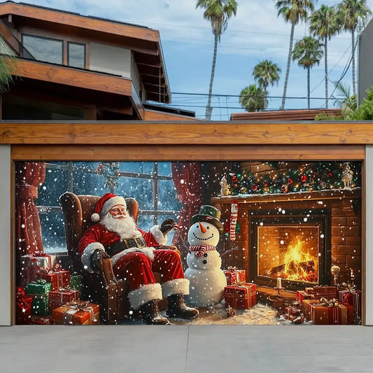 Shineful Garage Door Banner Decoration - Warm Fireside Moments with Santa Claus