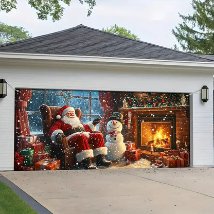 Shineful Garage Door Banner Decoration - Warm Fireside Moments with Santa Claus