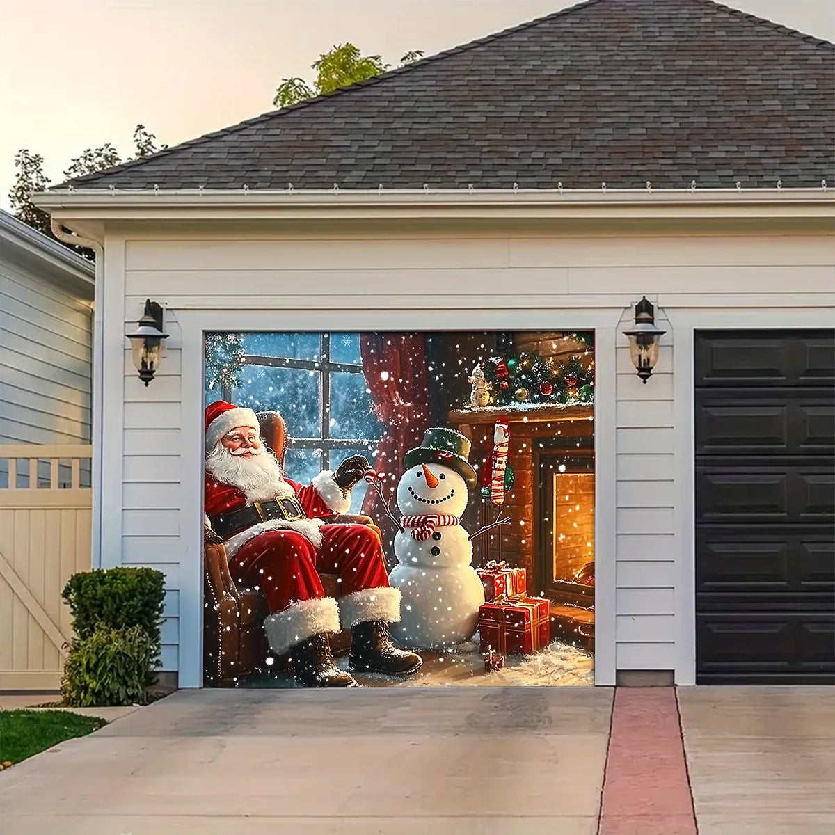 Shineful Garage Door Banner Decoration - Warm Fireside Moments with Santa Claus