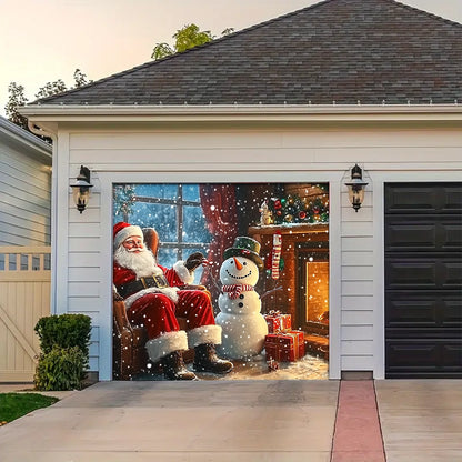 Shineful Garage Door Banner Decoration - Warm Fireside Moments with Santa Claus