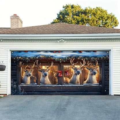 Shineful Garage Door Banner Decoration - Festive Reindeer Watching the Holiday Cheer