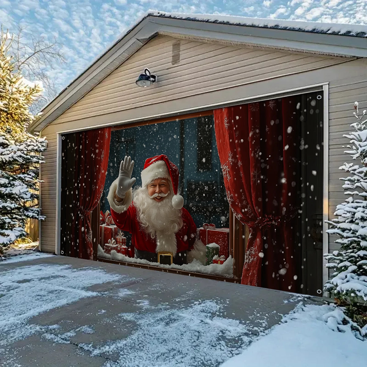 Shineful Garage Door Banner Decoration - Santa Spreading Christmas Cheer