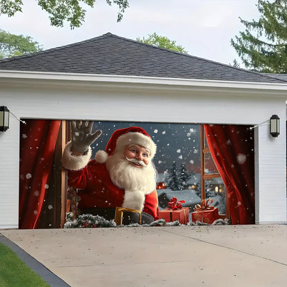 Shineful Garage Door Banner Decoration - A Friendly Visit from Santa