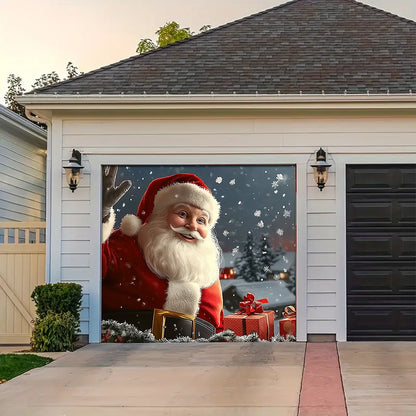 Shineful Garage Door Banner Decoration - A Friendly Visit from Santa