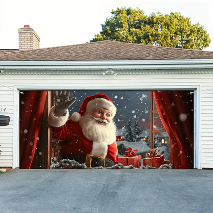 Shineful Garage Door Banner Decoration - A Friendly Visit from Santa