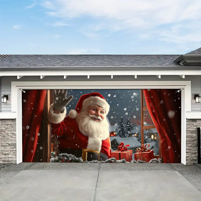 Shineful Garage Door Banner Decoration - A Friendly Visit from Santa
