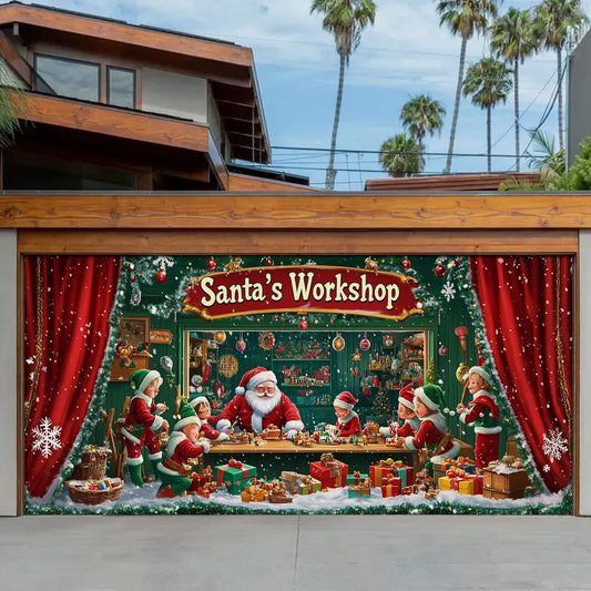 Shineful Garage Door Banner Decoration - Santa's Workshop Magic
