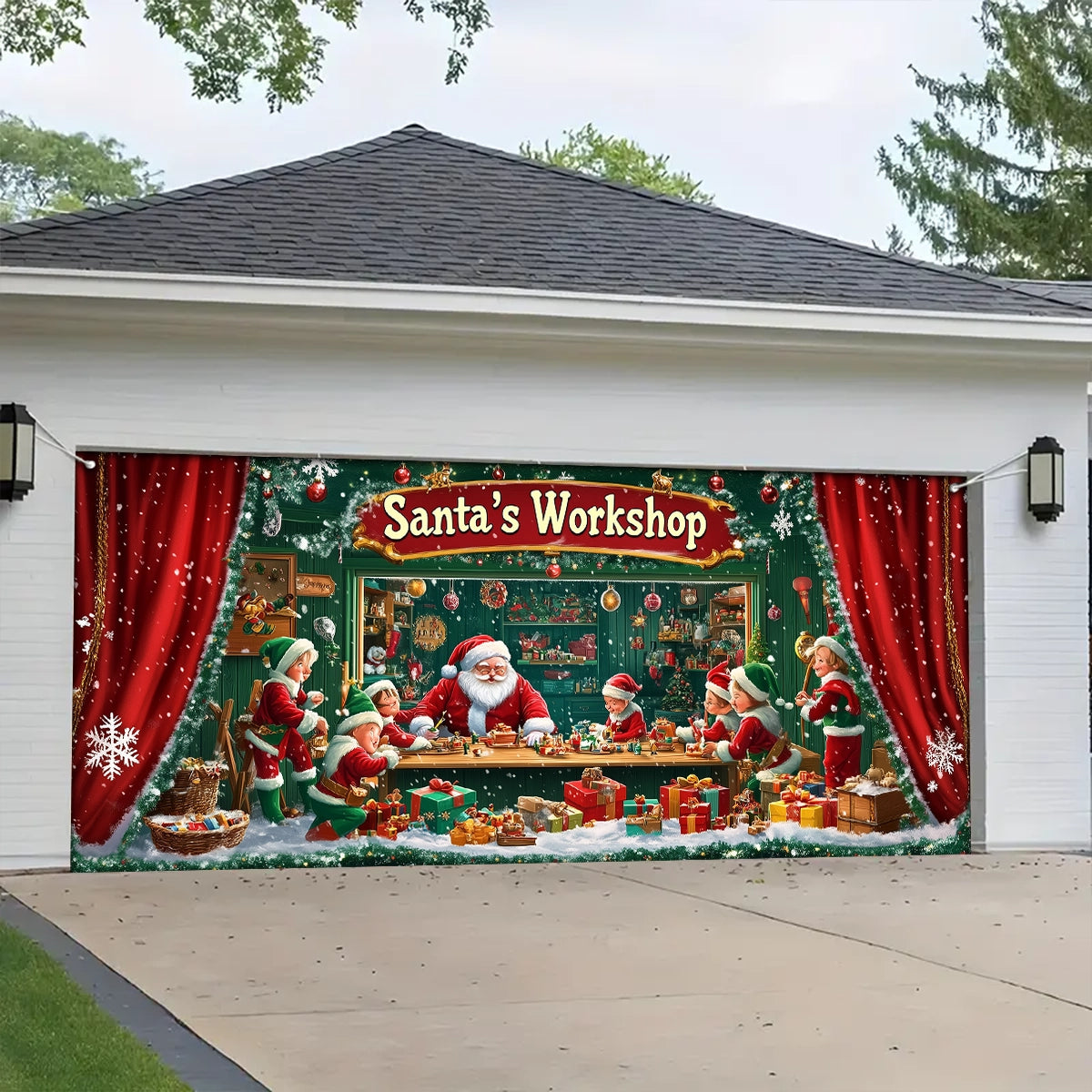 Shineful Garage Door Banner Decoration - Santa's Workshop Magic