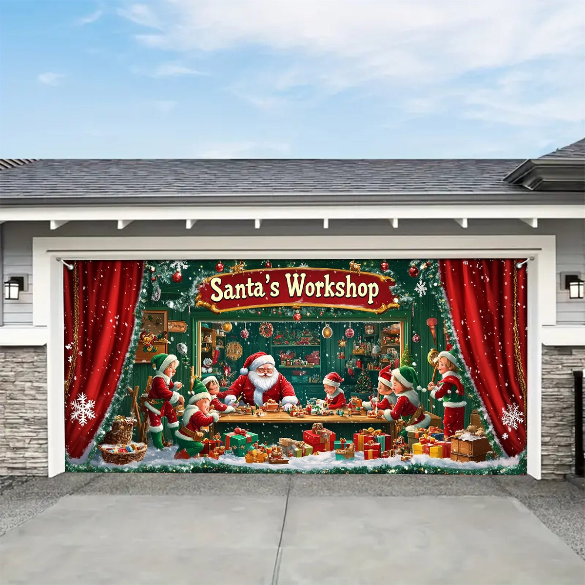Shineful Garage Door Banner Decoration - Santa's Workshop Magic