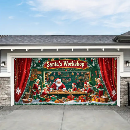 Shineful Garage Door Banner Decoration - Santa's Workshop Magic