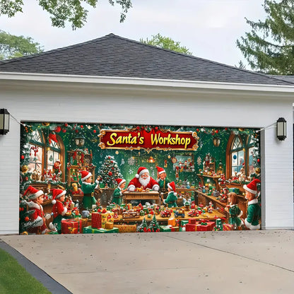 Shineful Garage Door Banner Decoration - Santa’s Magical Workshop in Action