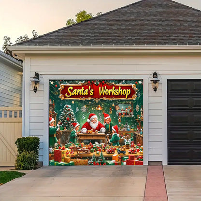 Shineful Garage Door Banner Decoration - Santa’s Magical Workshop in Action