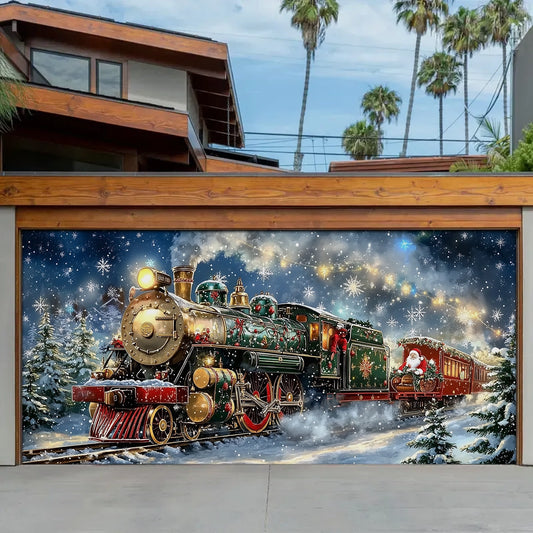 Shineful Garage Door Banner Decoration - Santa’s Sleigh on Rails The Enchanted Christmas Train Adventure